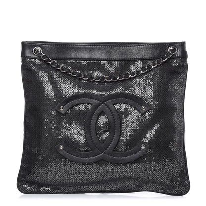 Chanel Calfskin Mesh Hidden Sequin CC Tote Black 1 of 14