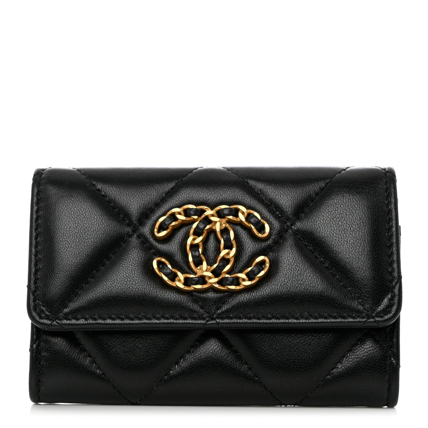 Lambskin Quilted Chanel 19 Flap Card Holder Black