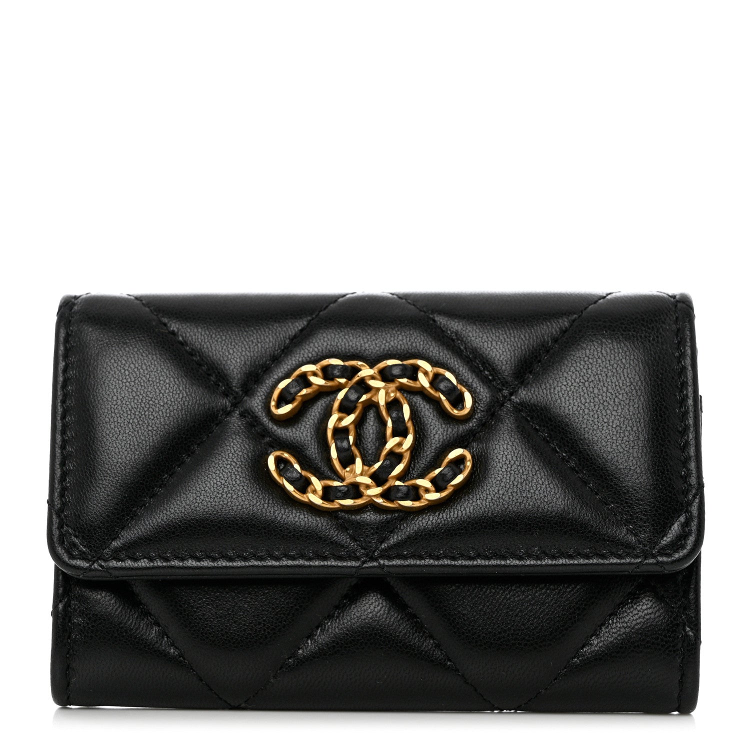 Chanel Lambskin Quilted Chanel 19 Flap Card Holder Black 1 of 10
