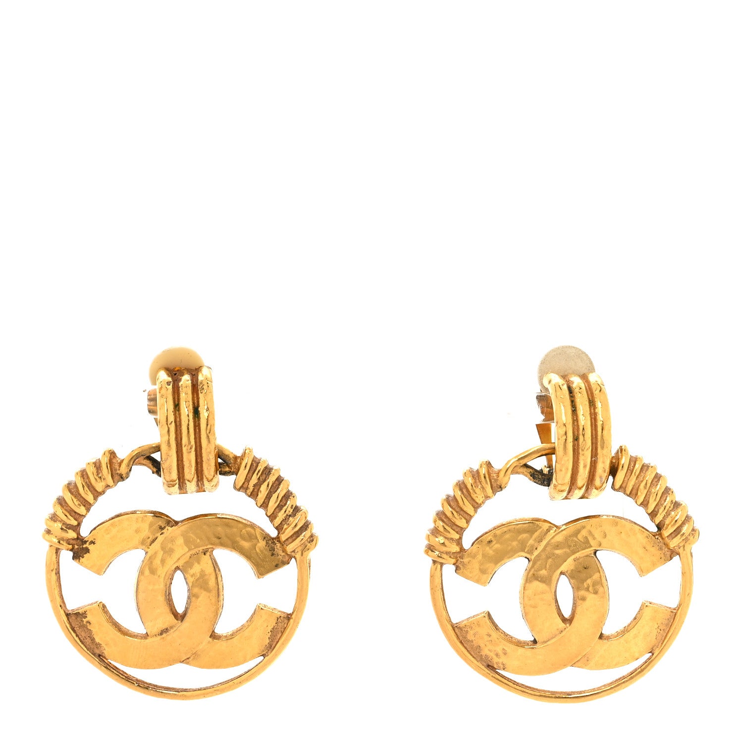 Chanel Metal Round CC Drop Clip On Earrings Gold 1 of 4