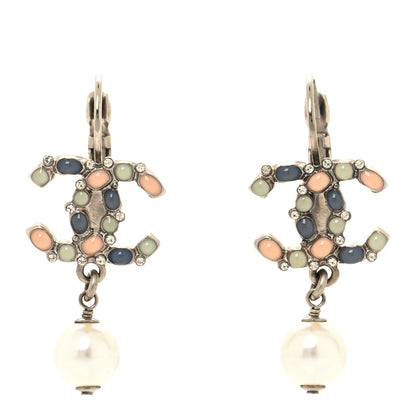 Chanel Gripoix Crystal Pearl CC Drop Earrings Silver Multicolor 1 of 5