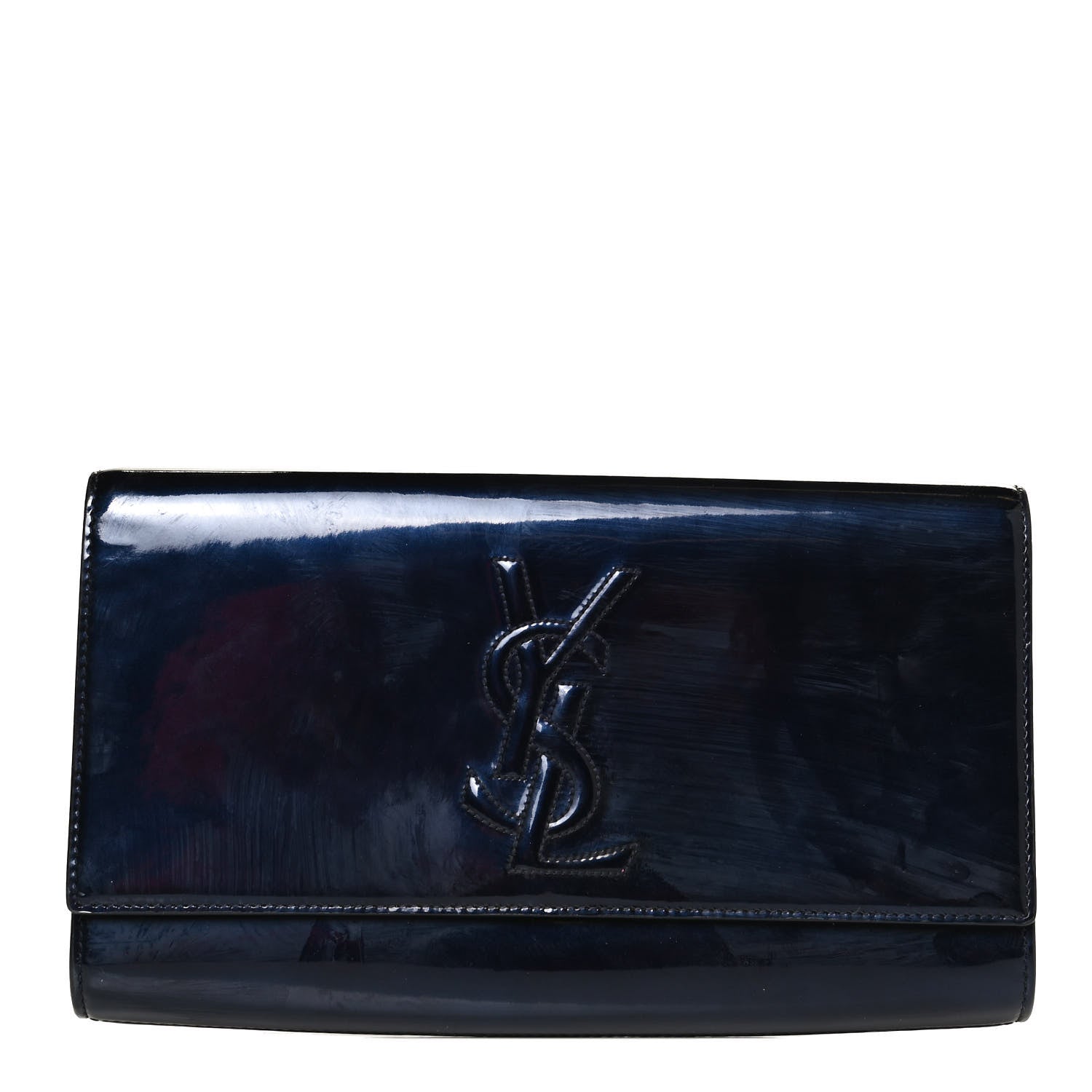 Saint Laurent Patent Monogram Large Belle De Jour Clutch Navy Blue 1 of 9