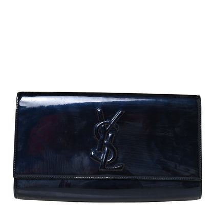 Saint Laurent Patent Monogram Large Belle De Jour Clutch Navy Blue 1 of 9