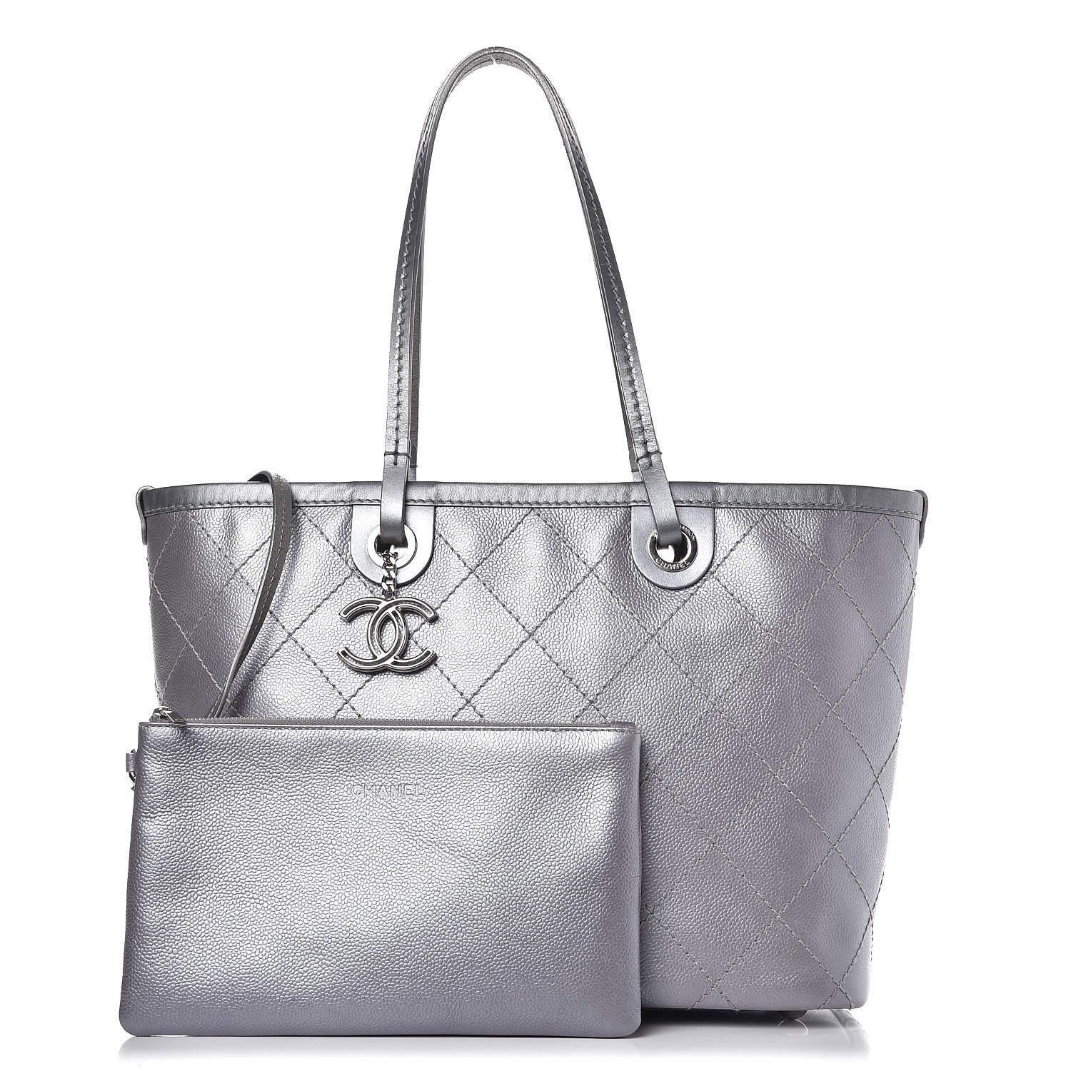 Chanel Metallic Grained Calfskin Shopping Fever Tote Silver 3 of 12