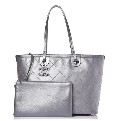 Chanel Metallic Grained Calfskin Shopping Fever Tote Silver 3 of 12