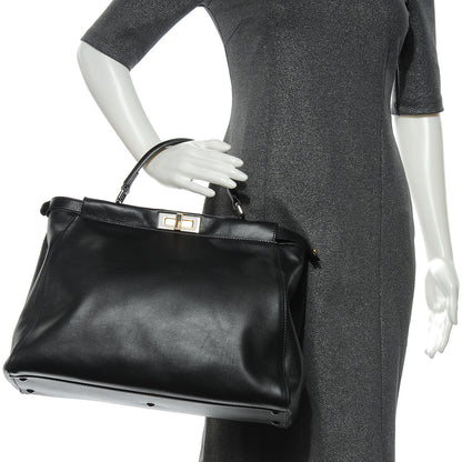 Fendi Calfskin Calf Hair Leopard Print Large Peekaboo Iconic Satchel Black 2 of 8