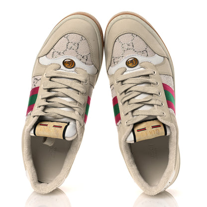 Gucci Calfskin Lame GG Monogram Web Womens Screener Sneakers 40 Gardenia Silver Dusty Milk White 2 of 14