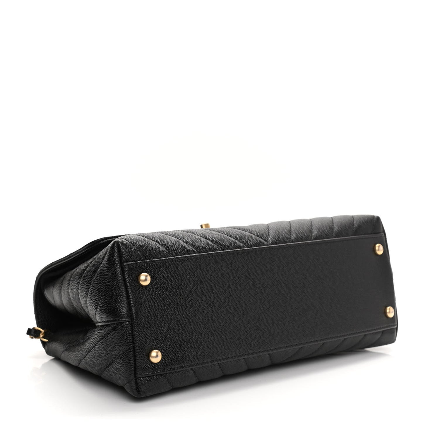 Caviar Chevron Quilted Small Coco Handle Flap Black