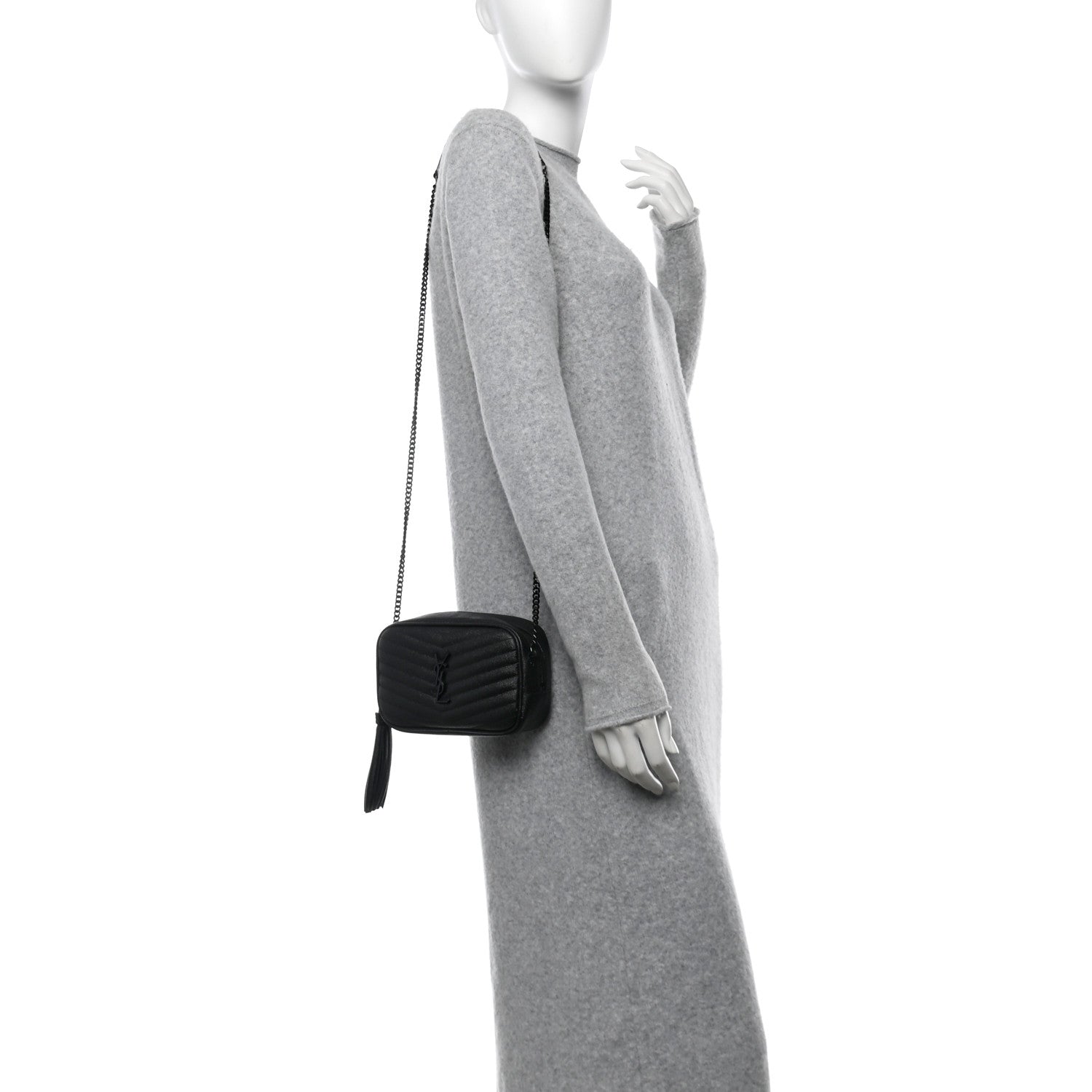 Saint Laurent Grain De Poudre Matelasse Monochrome Monogram Mini Lou Camera Bag Black 2 of 14