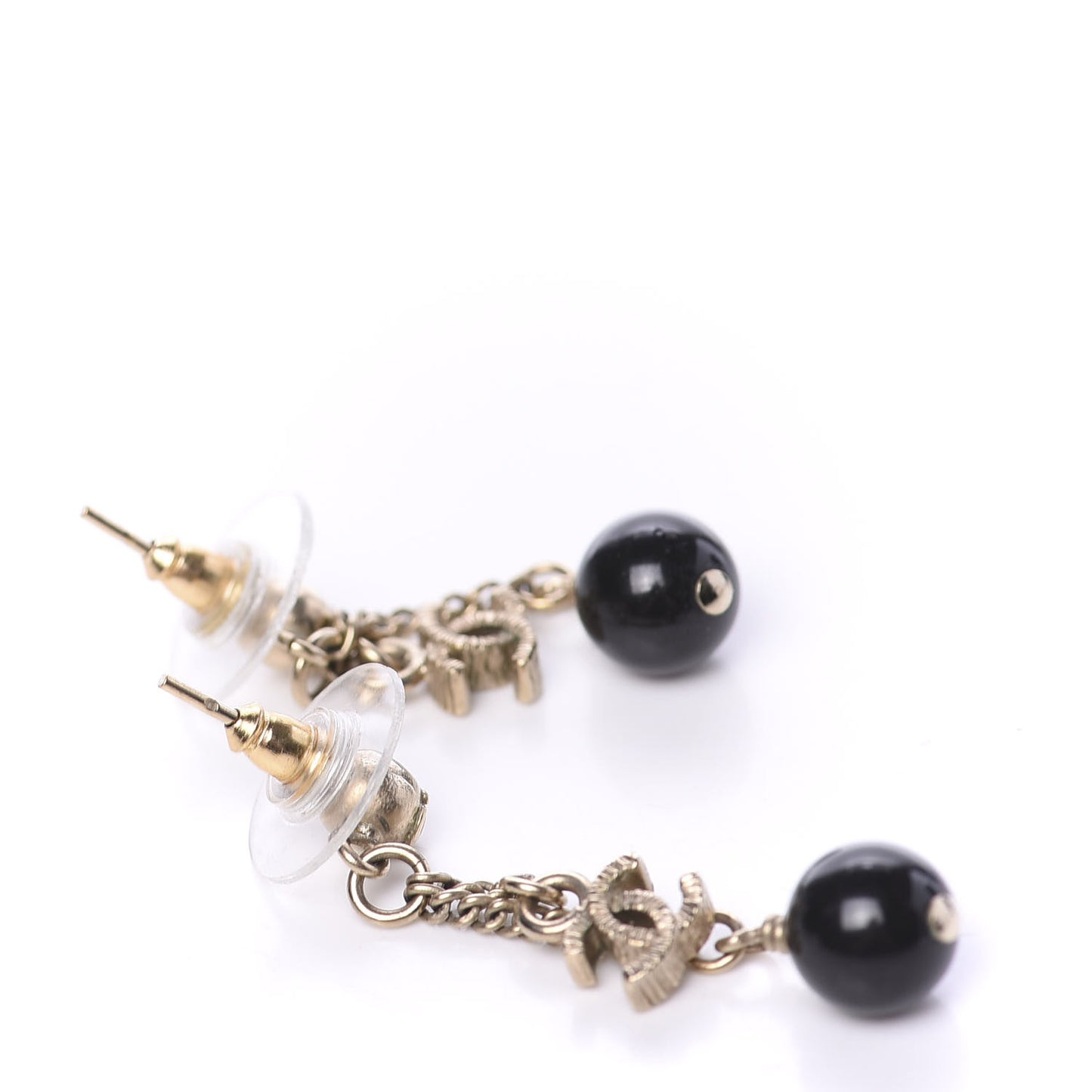 Resin CC Bead Drop Earrings Gold Black
