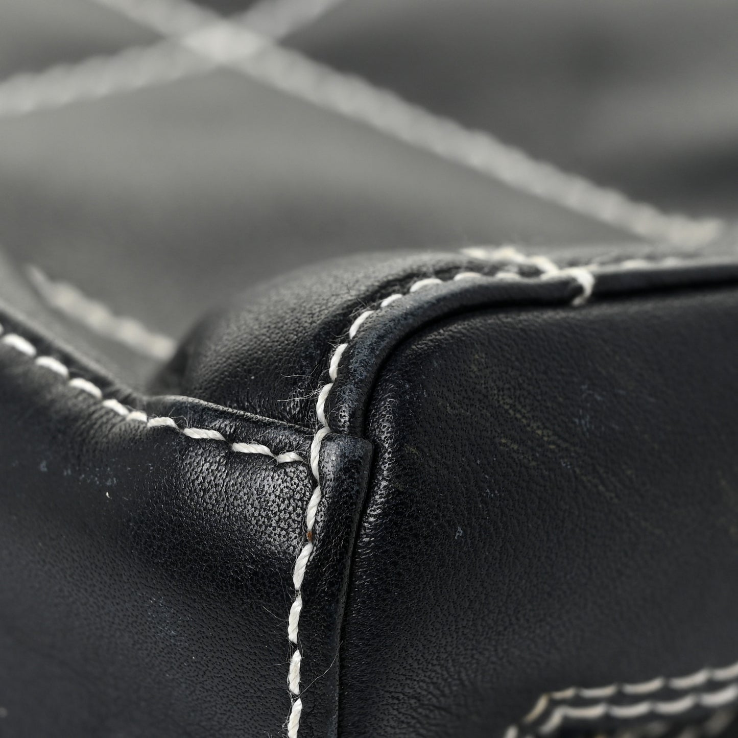 Lambskin Square Stitched Shoulder Bag Navy