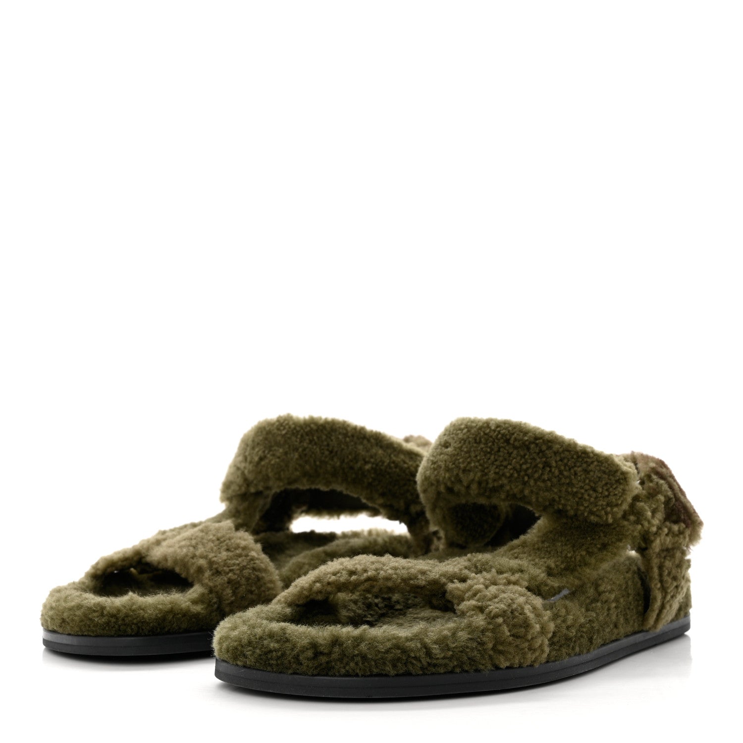 Fendi Shearling FF Fendi Feel Sandals 38 Illinois Military 3 of 7
