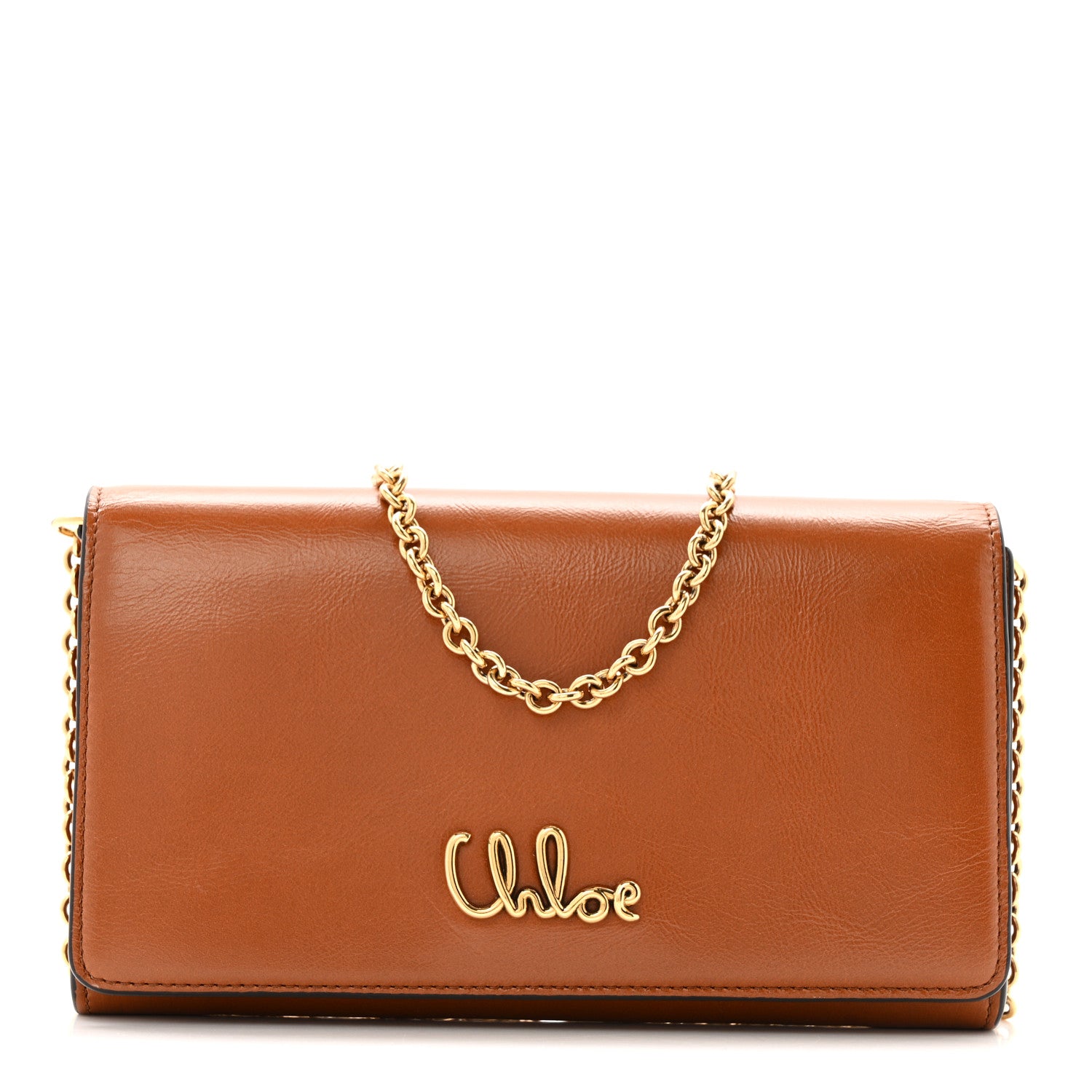 Chloe Calfskin Iconic Flap Wallet On Chain Clay Brown 1 of 16