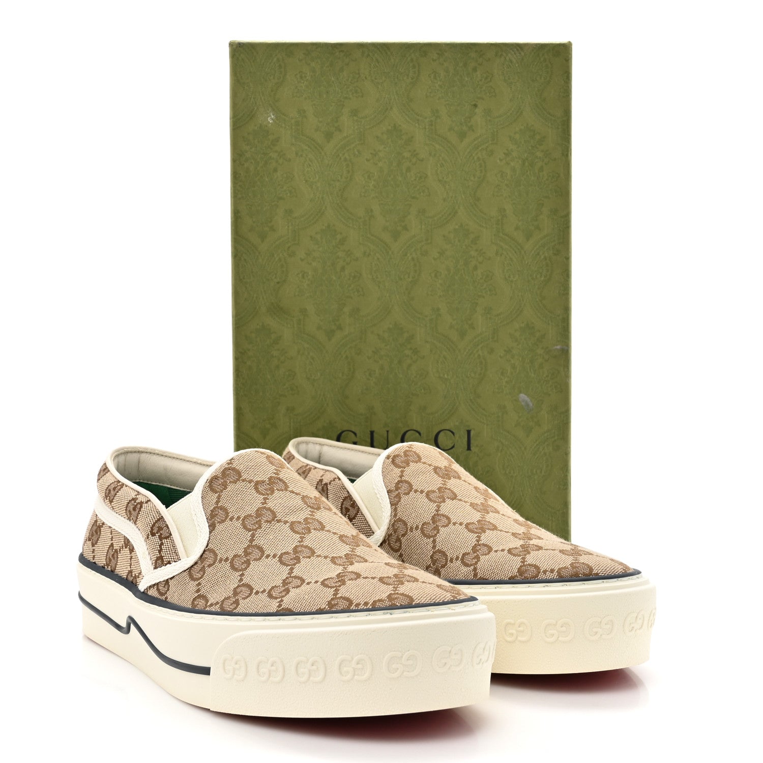 Gucci GG Monogram Womens 1977 Tennis Slip On 30mm Sneakers 38.5 Beige Ebony Mystic White 9 of 9