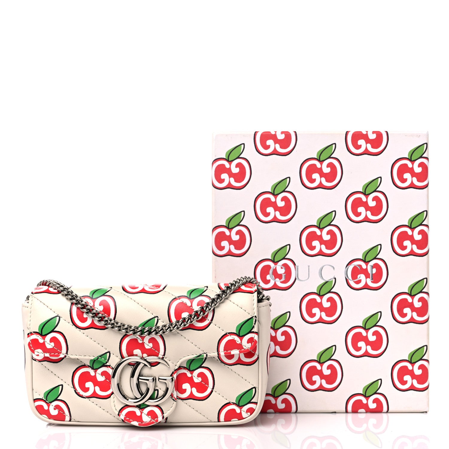 Gucci Calfskin Matelasse Diagonal GG Apple Super Mini GG Marmont Shoulder Bag Ivory 12 of 12