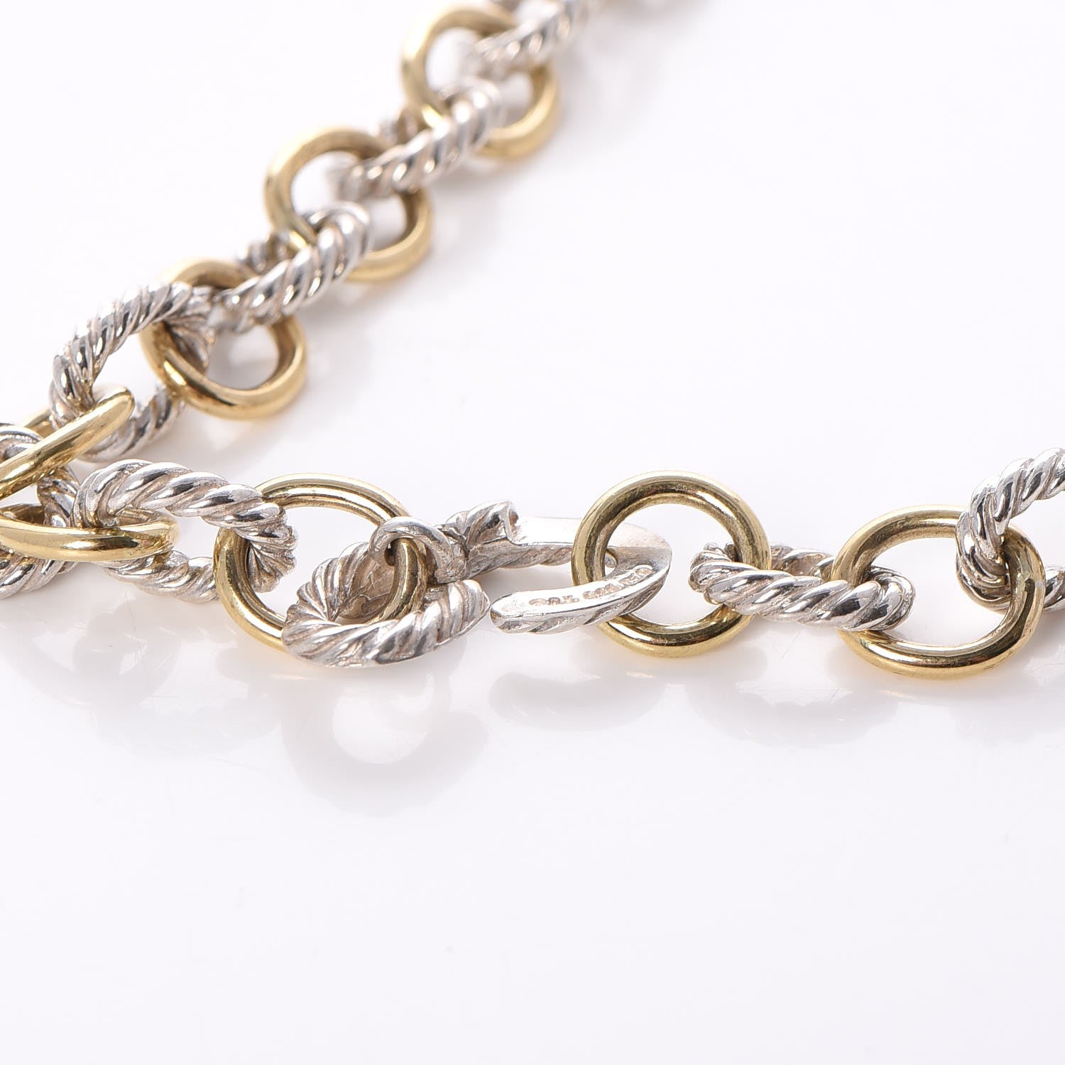 David Yurman Sterling Silver 18K Yellow Gold 10mm Medium Oval Link Necklace 4 of 6