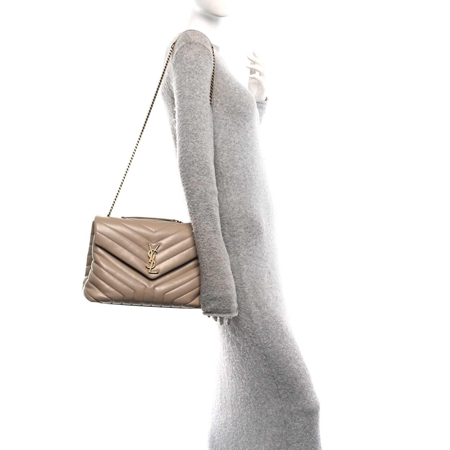 Saint Laurent Calfskin Y Quilted Monogram Medium Loulou Chain Satchel Dark Beige 2 of 11