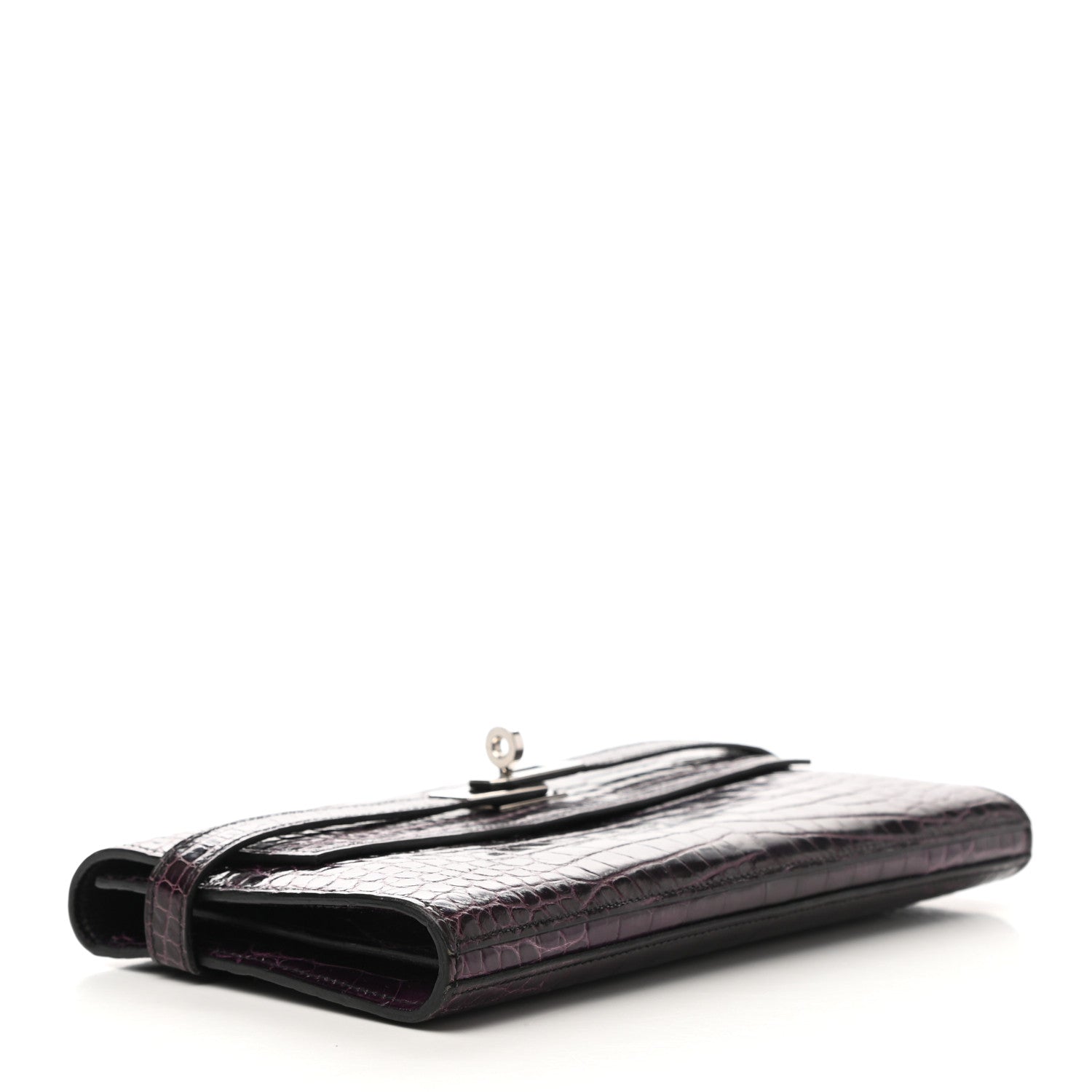 Hermes Matte Alligator Kelly Longue Wallet Prunoir 4 of 8