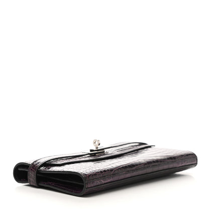 Hermes Matte Alligator Kelly Longue Wallet Prunoir 4 of 8