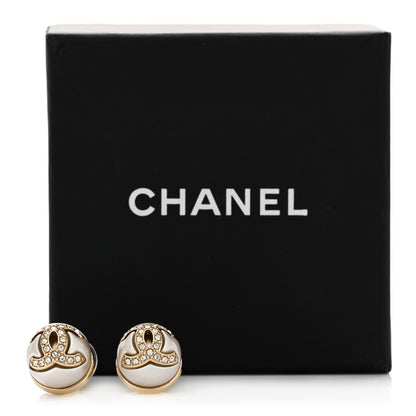 Chanel Pearl Crystal Metal CC Round Earrings Gold 5 of 5