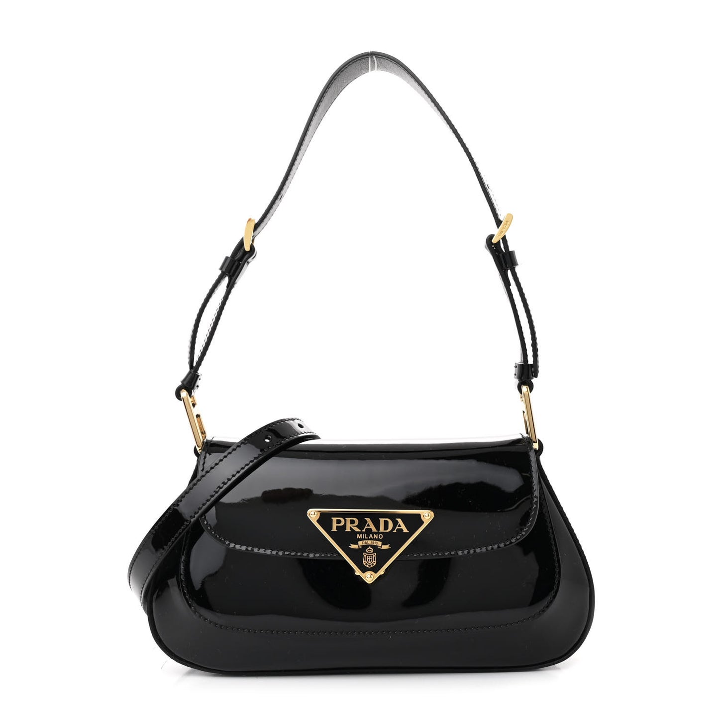 Vernice Triangle Logo Flap Adjustable Strap Shoulder Bag Black