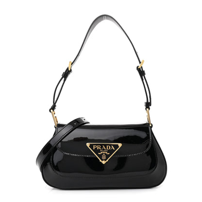 Prada Vernice Triangle Logo Flap Adjustable Strap Shoulder Bag Black 1 of 12