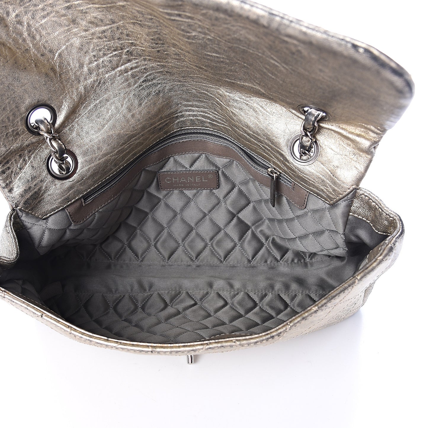 Distressed Metallic Lambskin Quilted Le Marais Ligne Flap Gold