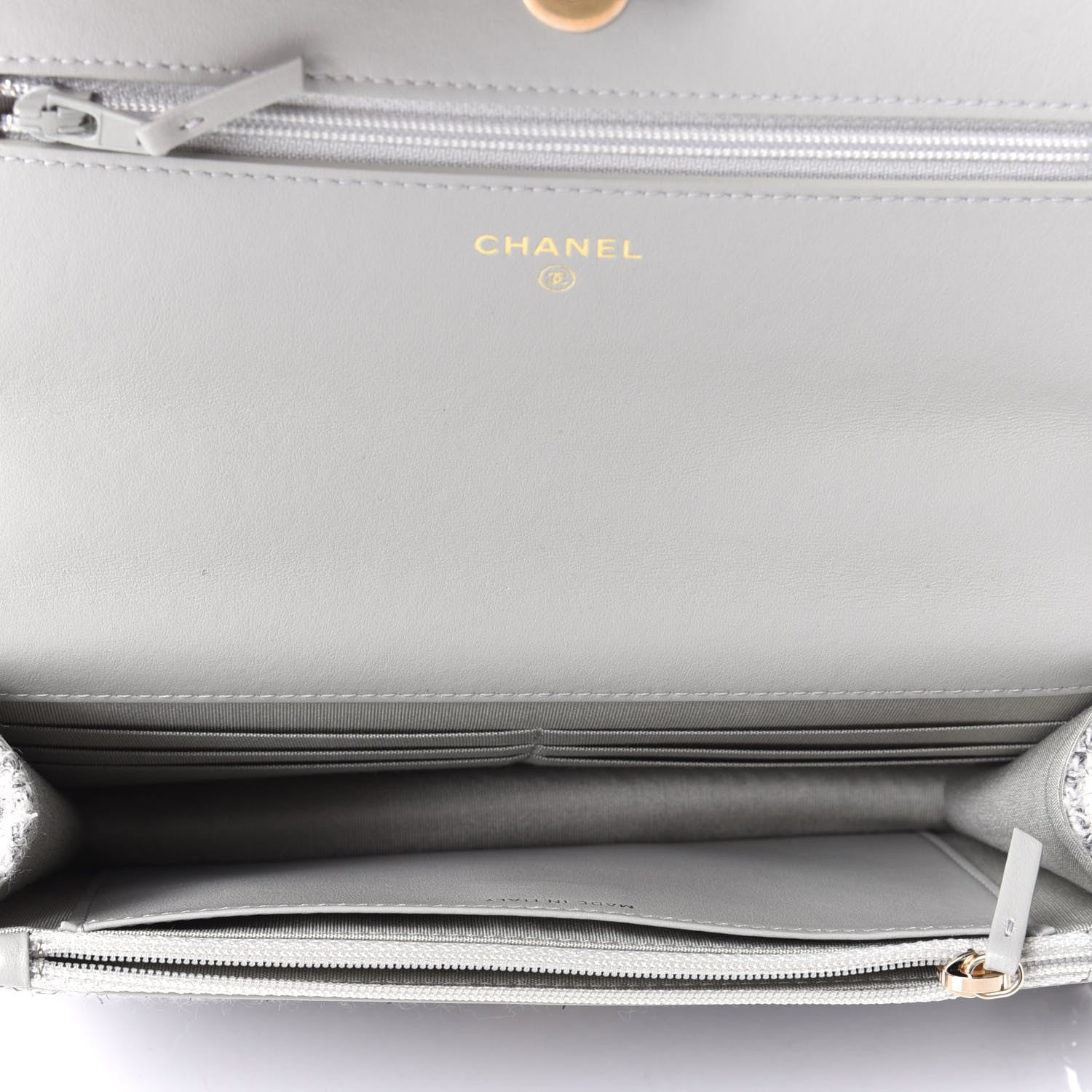 Chanel Wool Tweed Lambskin Quilted Chanel 19 Wallet On Chain WOC Grey 3 of 3