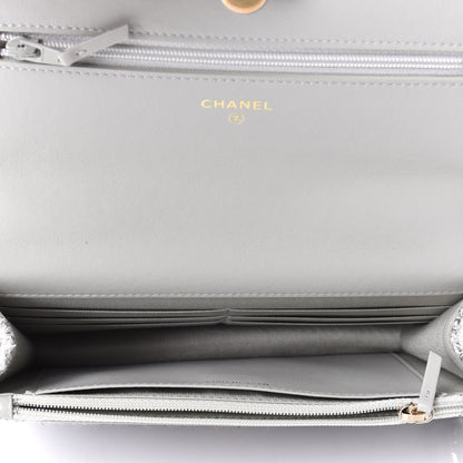 Chanel Wool Tweed Lambskin Quilted Chanel 19 Wallet On Chain WOC Grey 3 of 3