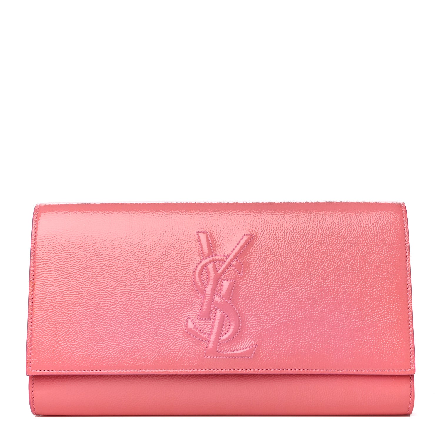Saint Laurent Textured Patent Monogram Large Belle De Jour Clutch Pink 1 of 12