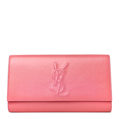 Saint Laurent Textured Patent Monogram Large Belle De Jour Clutch Pink 1 of 12