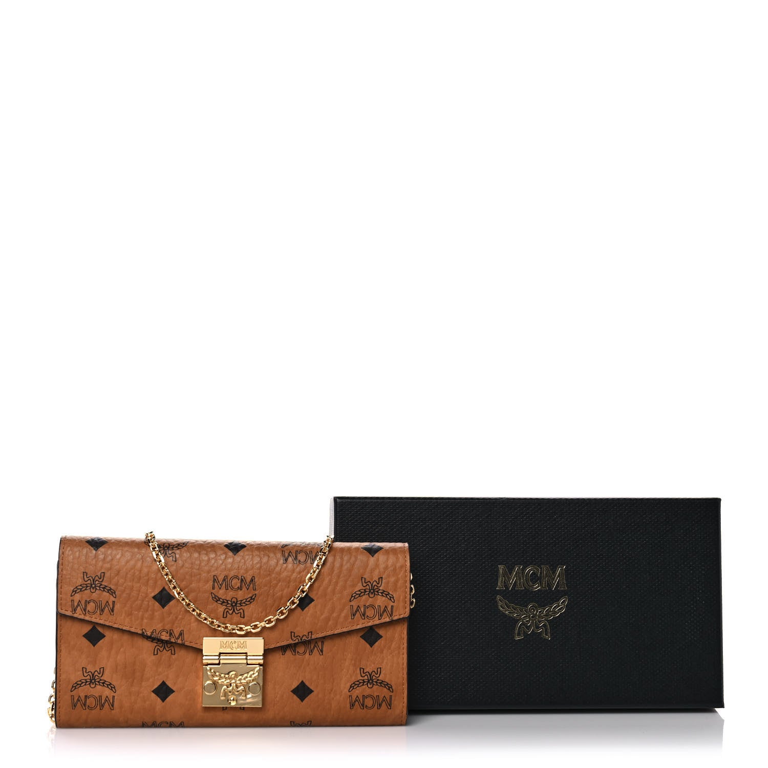 MCM Visetos Large Patricia Chain Wallet Cognac 8 of 8