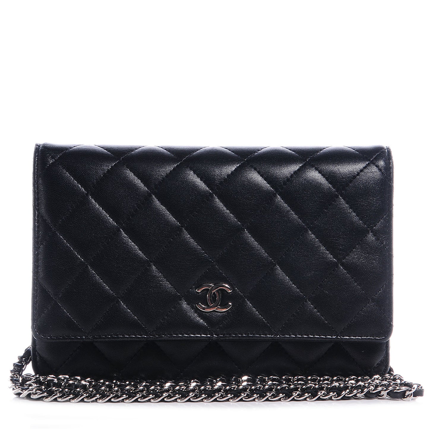 Lambskin Quilted Wallet On Chain WOC Black