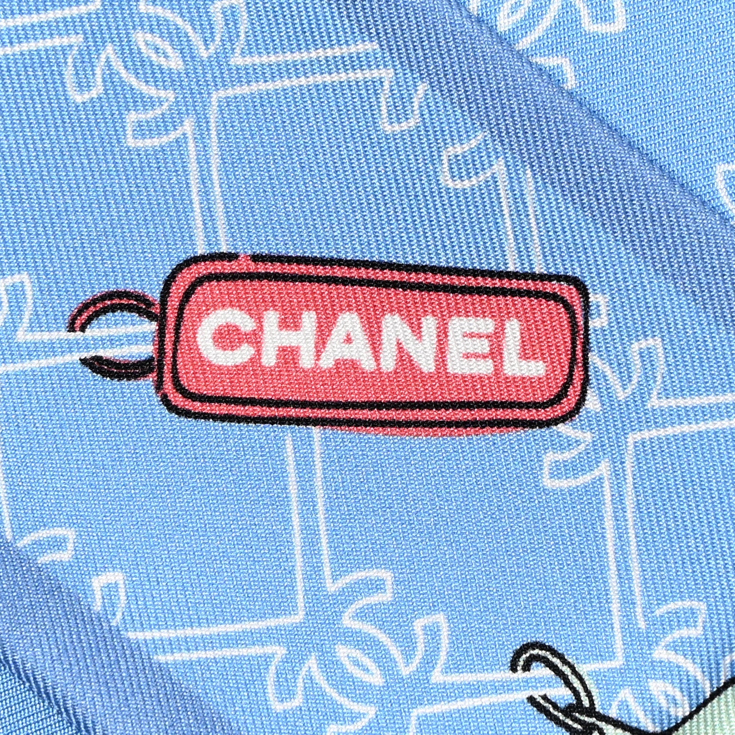 Chanel Silk CC Lucky Symbols Slim Bandeau Scarf Light Blue Multicolor 3 of 6