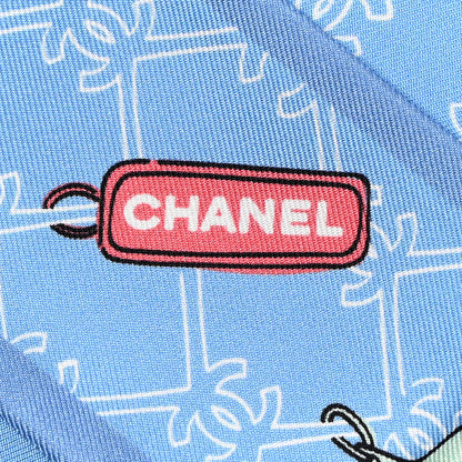 Chanel Silk CC Lucky Symbols Slim Bandeau Scarf Light Blue Multicolor 3 of 6