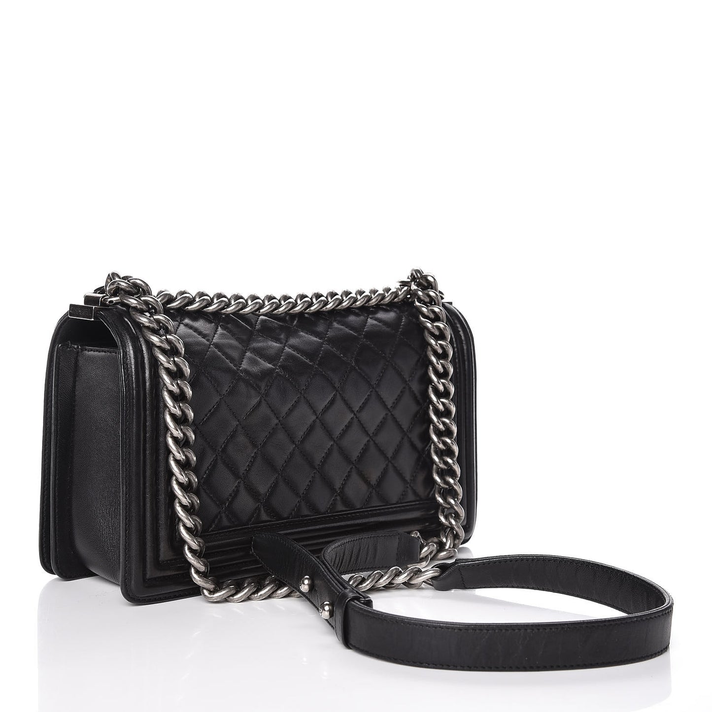 Lambskin Quilted Medium Boy Flap Black
