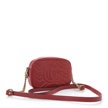 Gucci Calfskin Matelasse Mini GG Marmont Chain Shoulder Bag Hibiscus Red 3 of 13