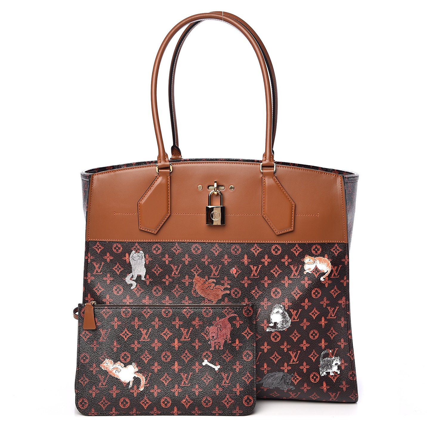 Calfskin Catogram City Steamer Cabas XXL Orange Marron