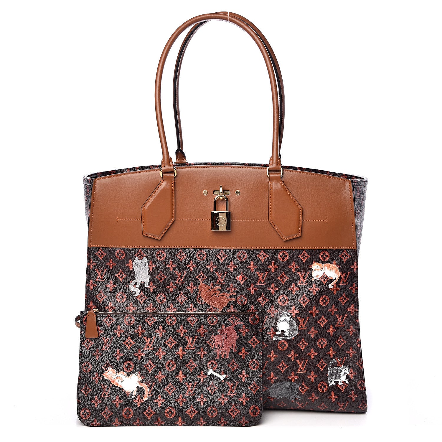 Louis Vuitton Calfskin Catogram City Steamer Cabas XXL Orange Marron 1 of 11