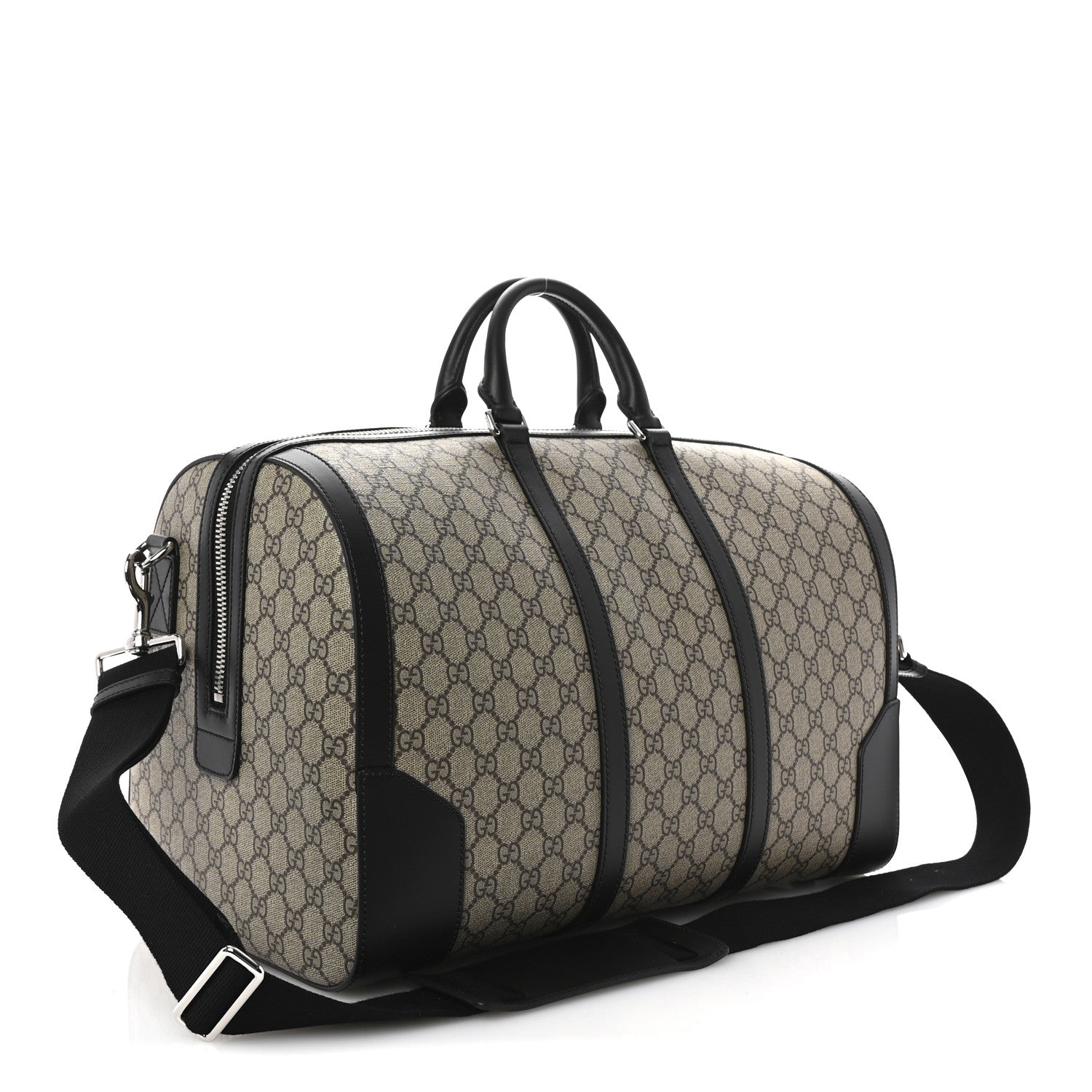 Gucci GG Supreme Monogram Selleria Calfskin Medium Duffle Beige Ebony Black 2 of 9