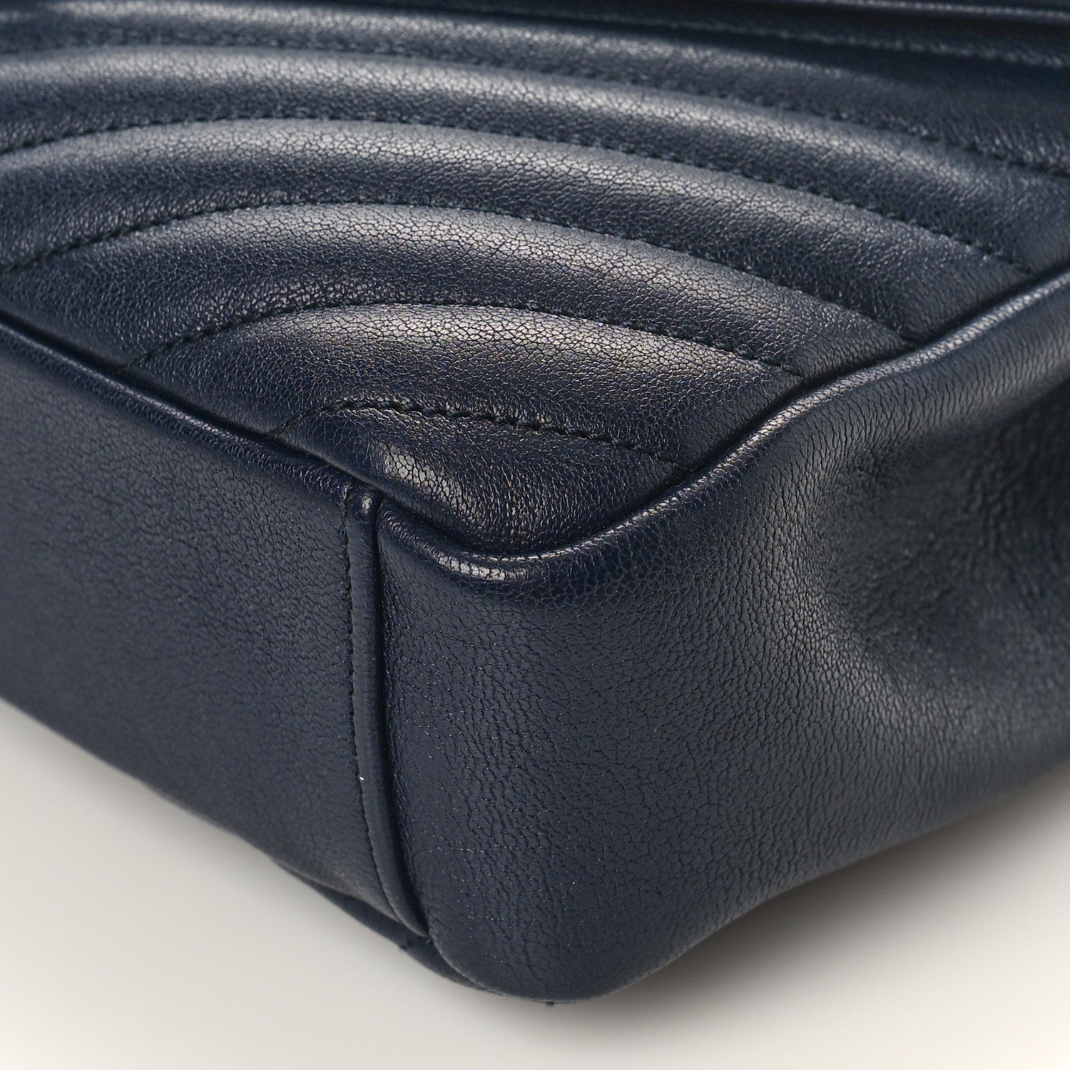 Saint Laurent Sheepskin Matelasse Chevron Monogram Medium College Bag Deep Marine 9 of 10