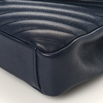 Saint Laurent Sheepskin Matelasse Chevron Monogram Medium College Bag Deep Marine 9 of 10