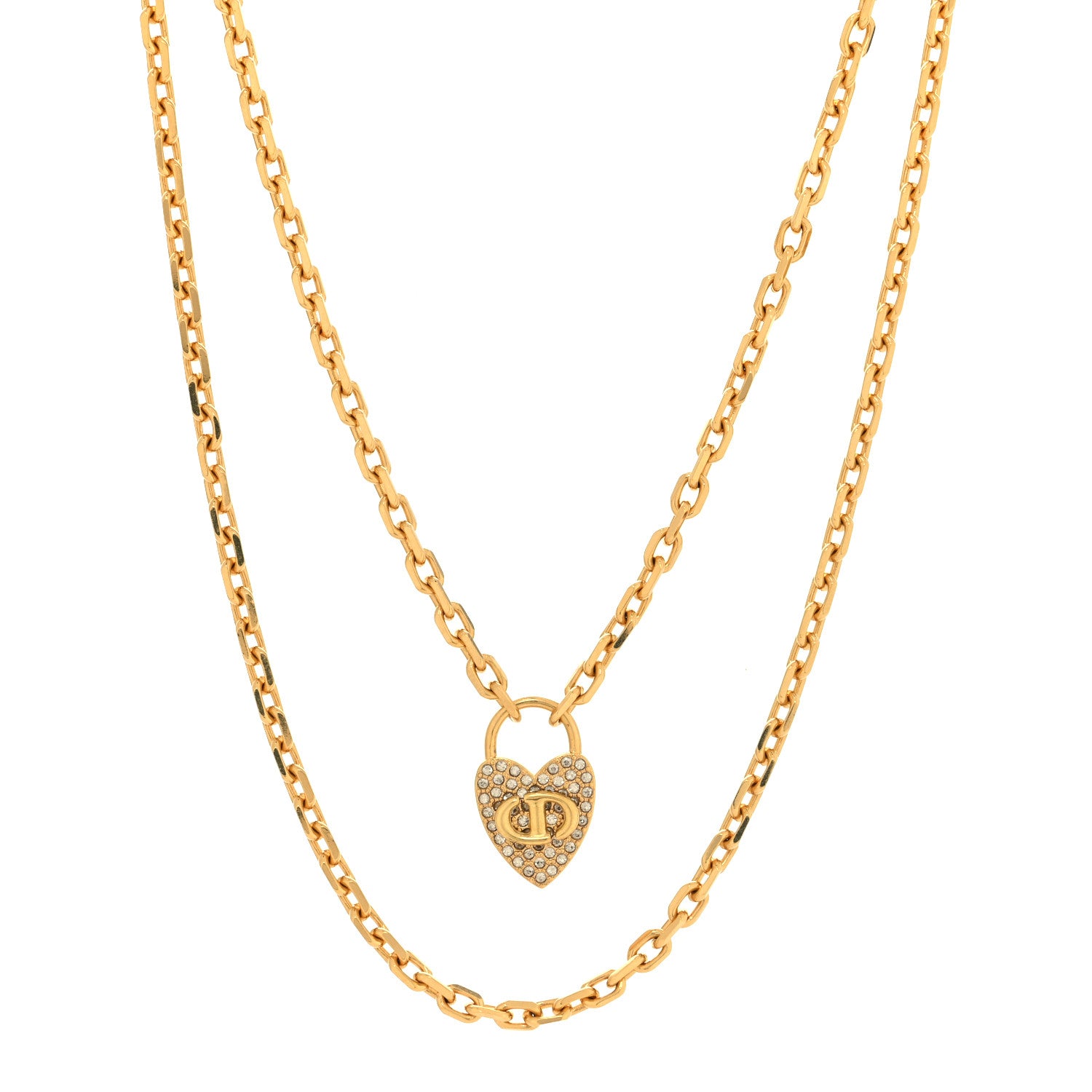 Christian Dior Crystal Heart Necklace Gold 1 of 5