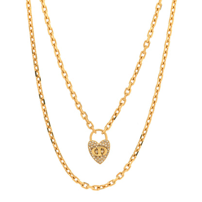 Christian Dior Crystal Heart Necklace Gold 1 of 5