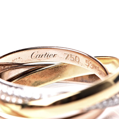 Cartier 18K White Yellow Pink Gold Diamond Small Trinity Paved Ring 53 6.25 8 of 12