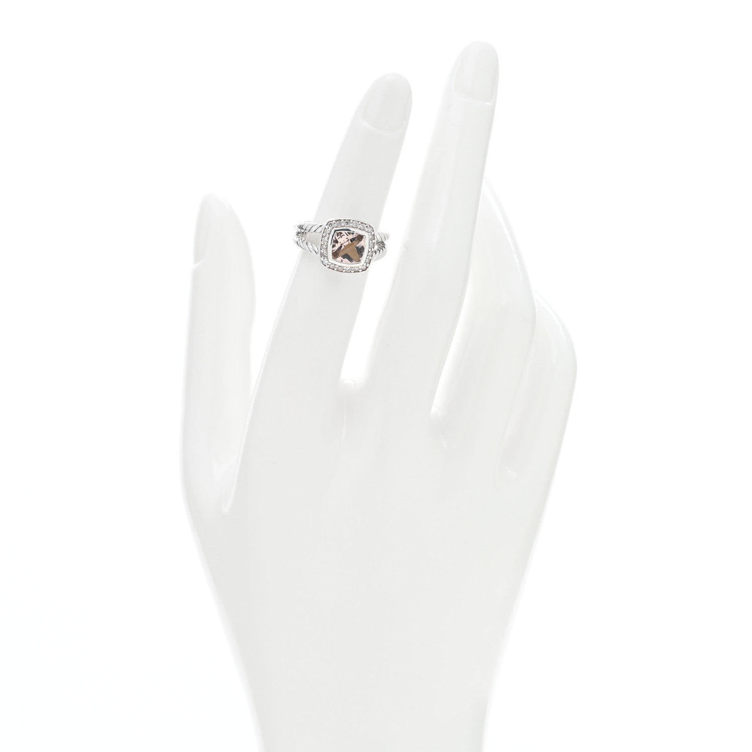 David Yurman Sterling Silver Diamond Morganite 7mm Petite Albion Ring 48 4.5 2 of 4