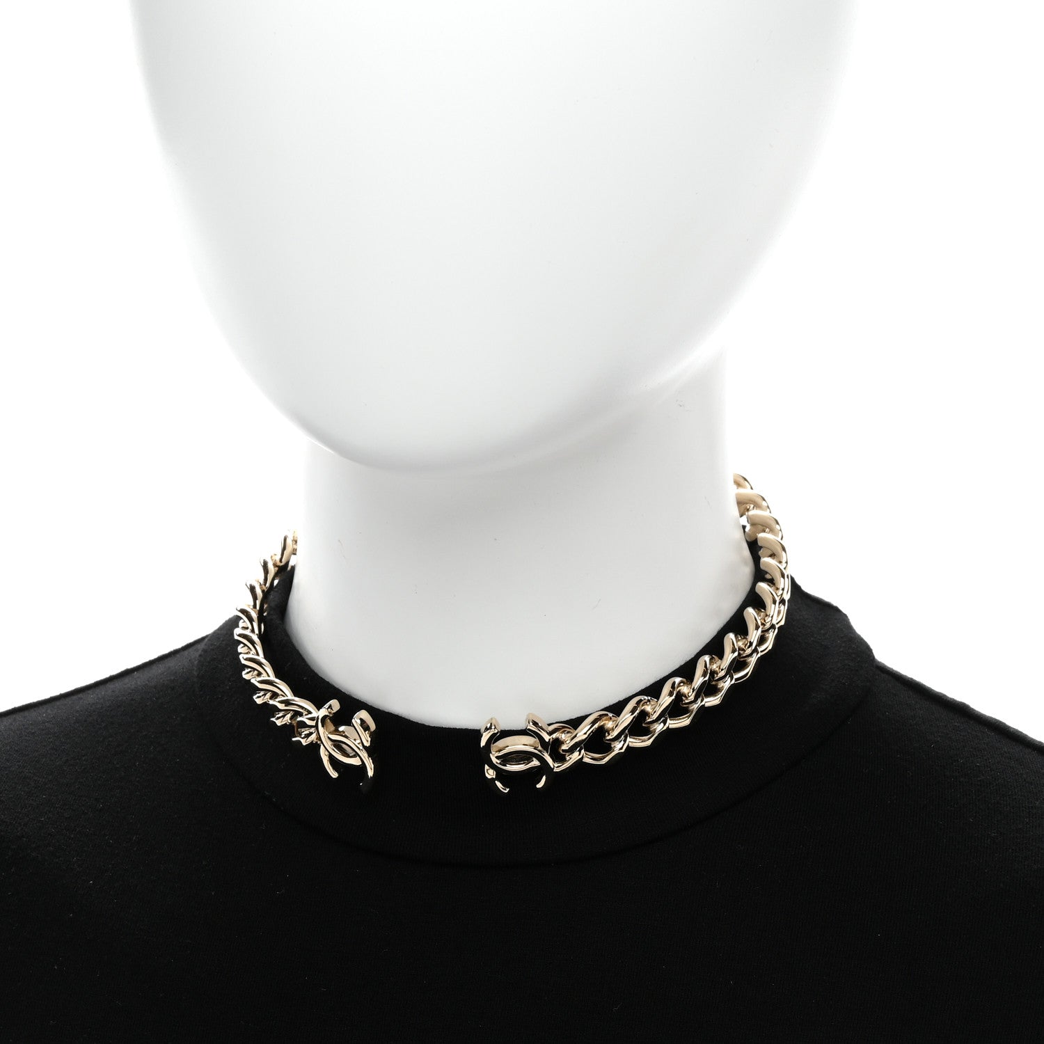 Chanel Metal CC Chain Link Choker Necklace L Gold 2 of 5