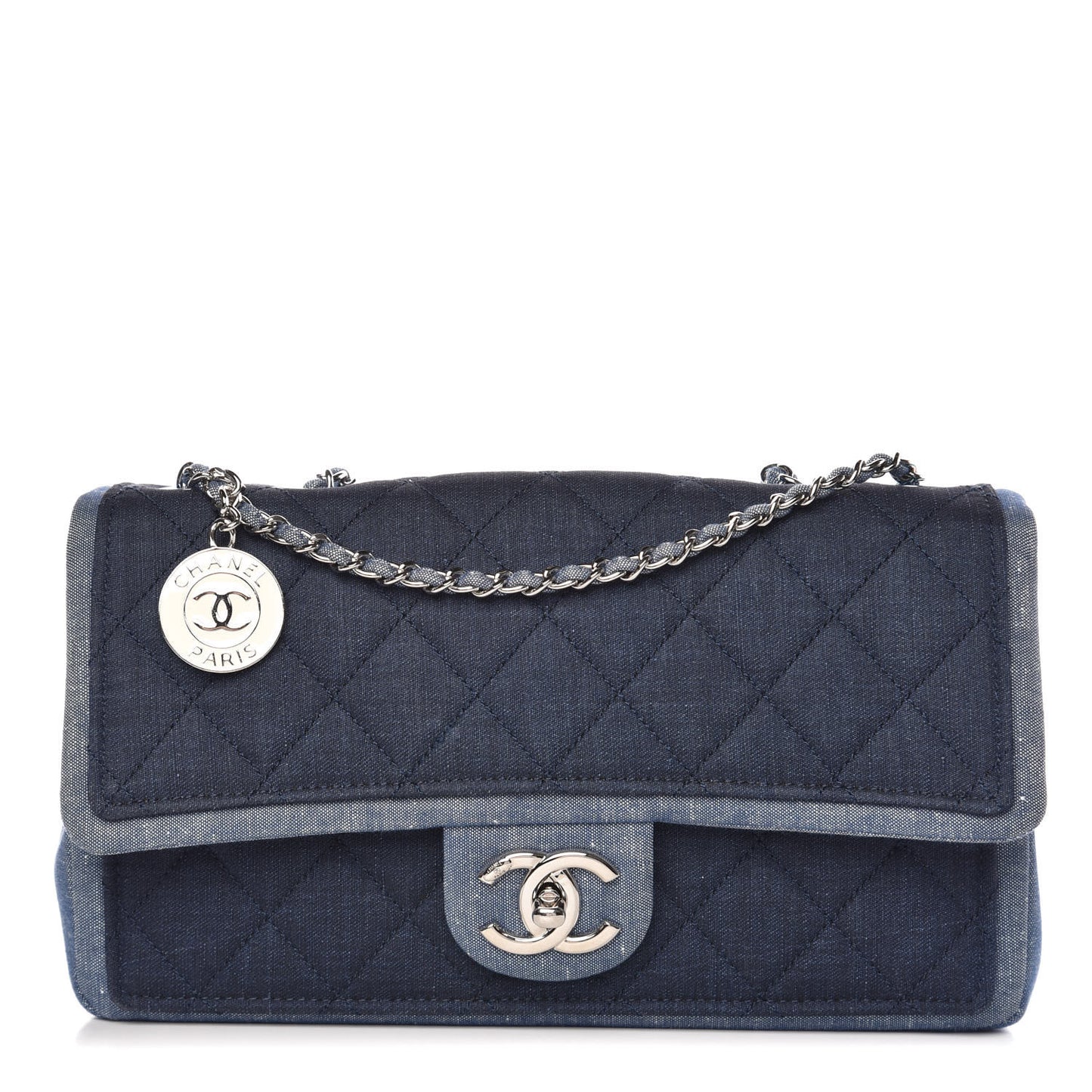 Denim Quilted Medium Graphic Flap Light Blue