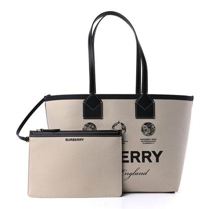 Burberry Cotton Canvas Calfskin Heritage Print Small Tote Beige 1 of 10
