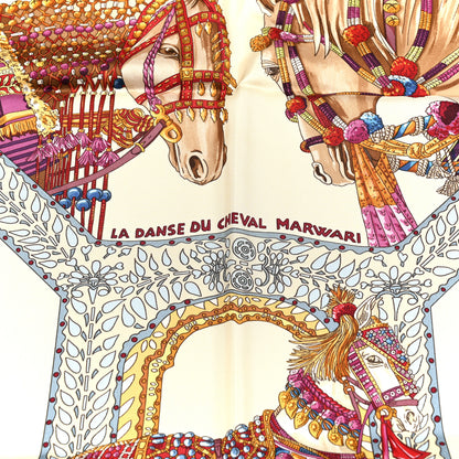 Hermes Silk La Danse du Cheval Marwari Scarf 90 Vanille Bleu Gris Multicolor 5 of 5
